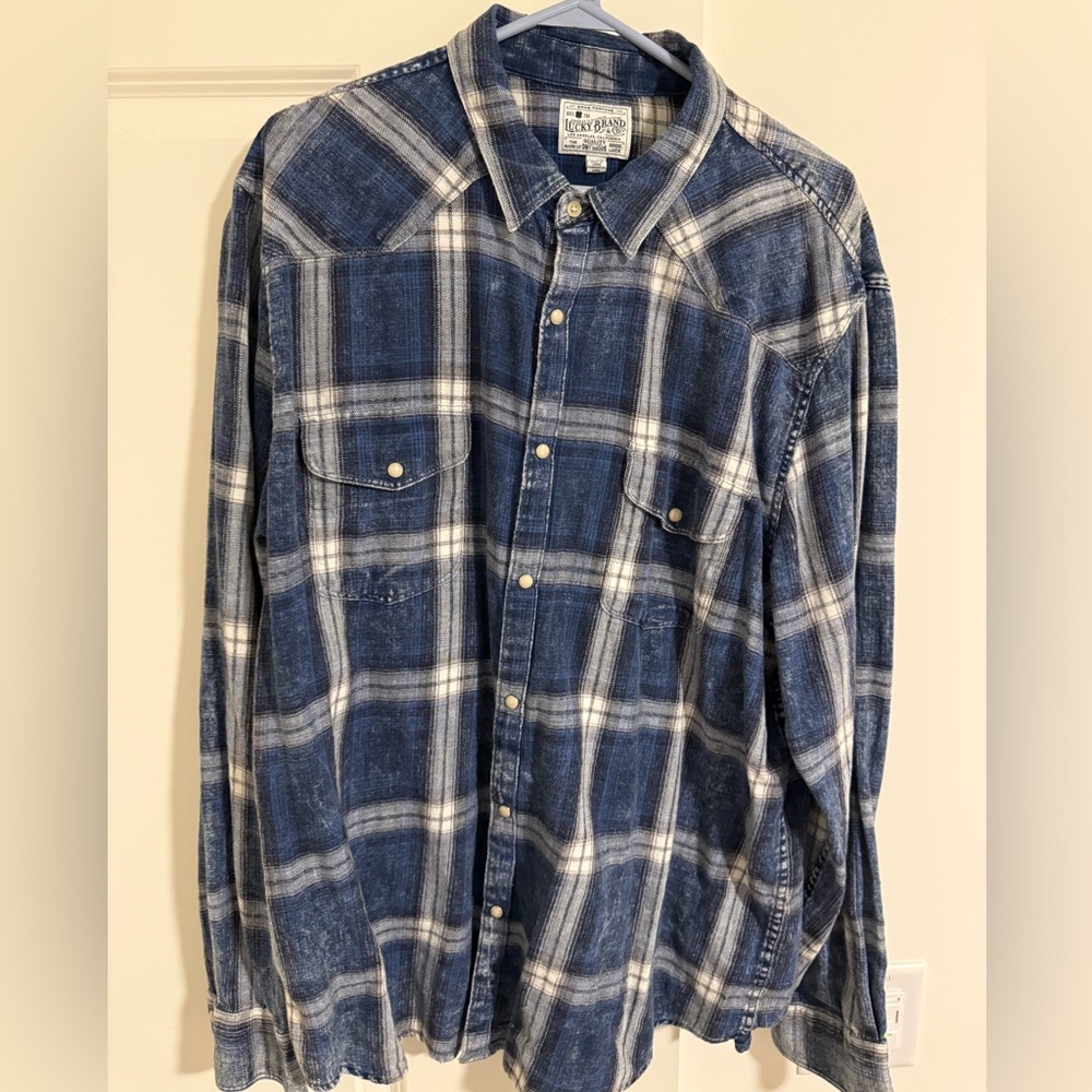 Mens Lucky Brand Snap Button Up - Blue Plaid - XXL